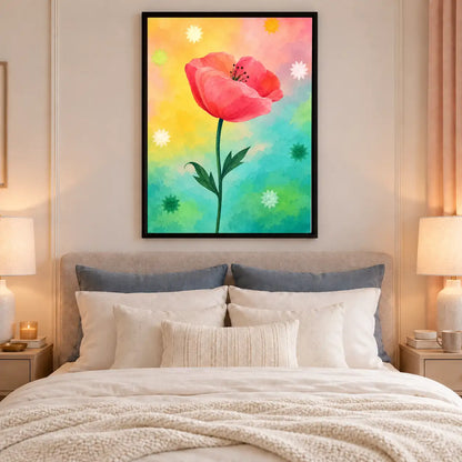 Painterly Red Poppy Meadow Wall Art 6