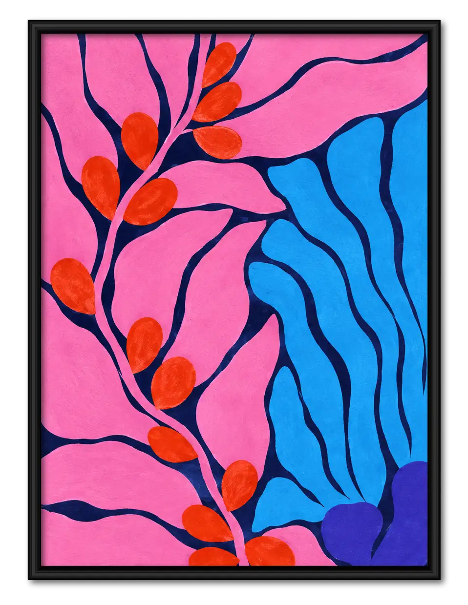Pink Leaves and Blue River Wall Art 1