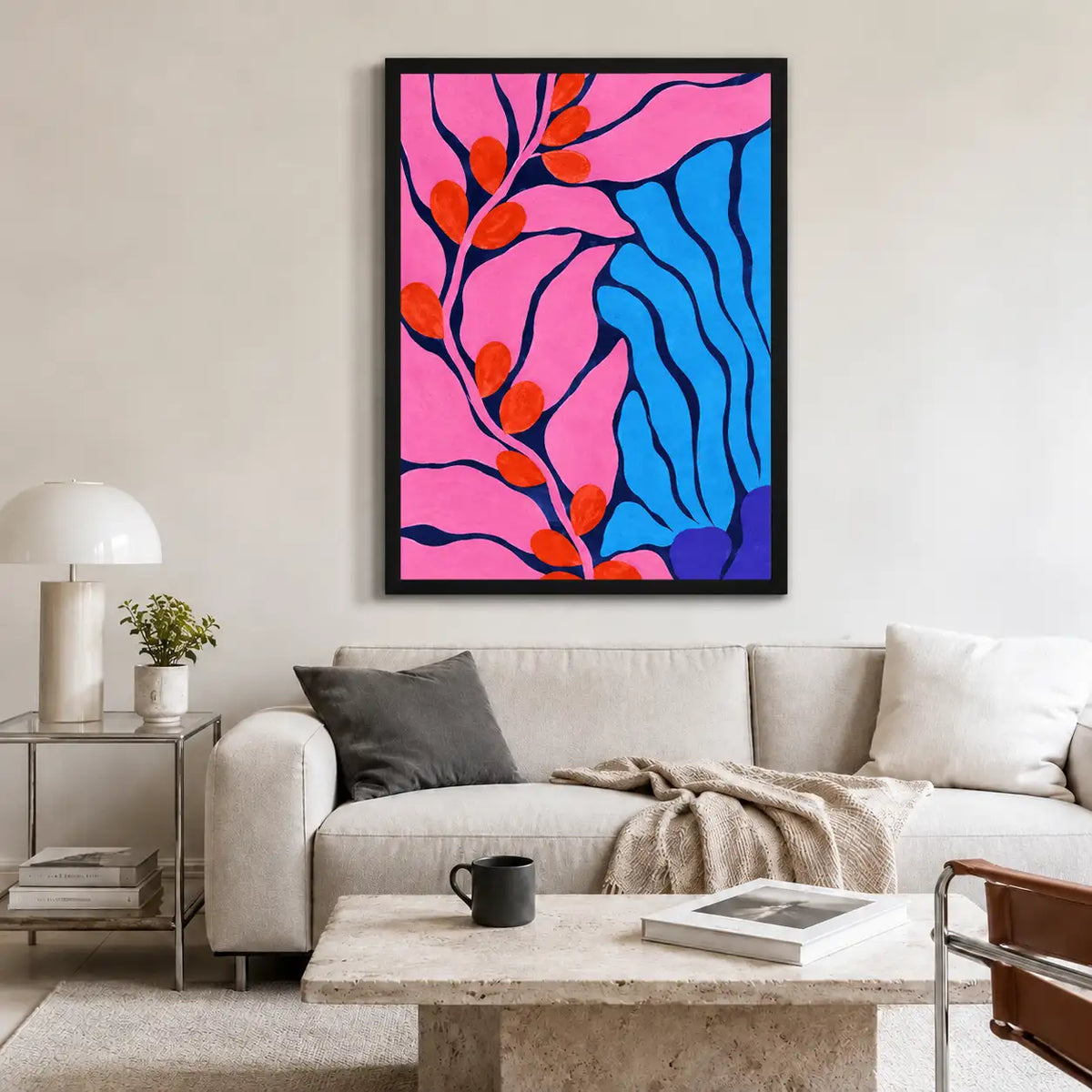 Pink Leaves and Blue River Wall Art 2