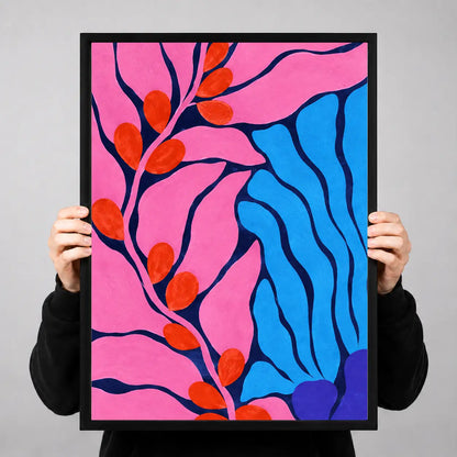 Pink Leaves and Blue River Wall Art 3