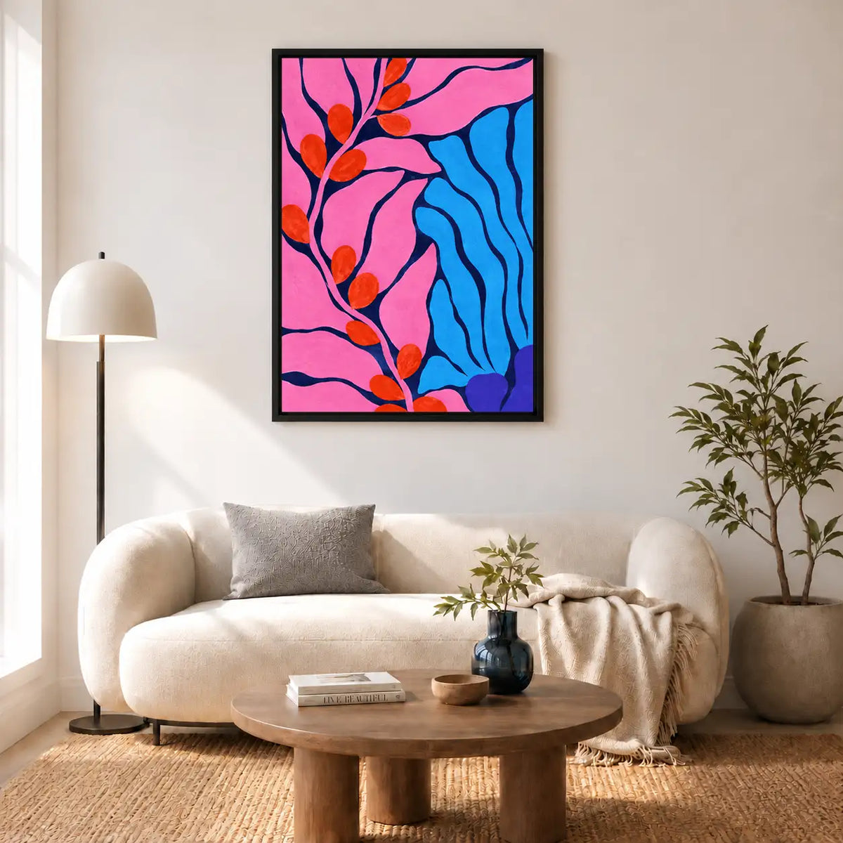 Pink Leaves and Blue River Wall Art 5