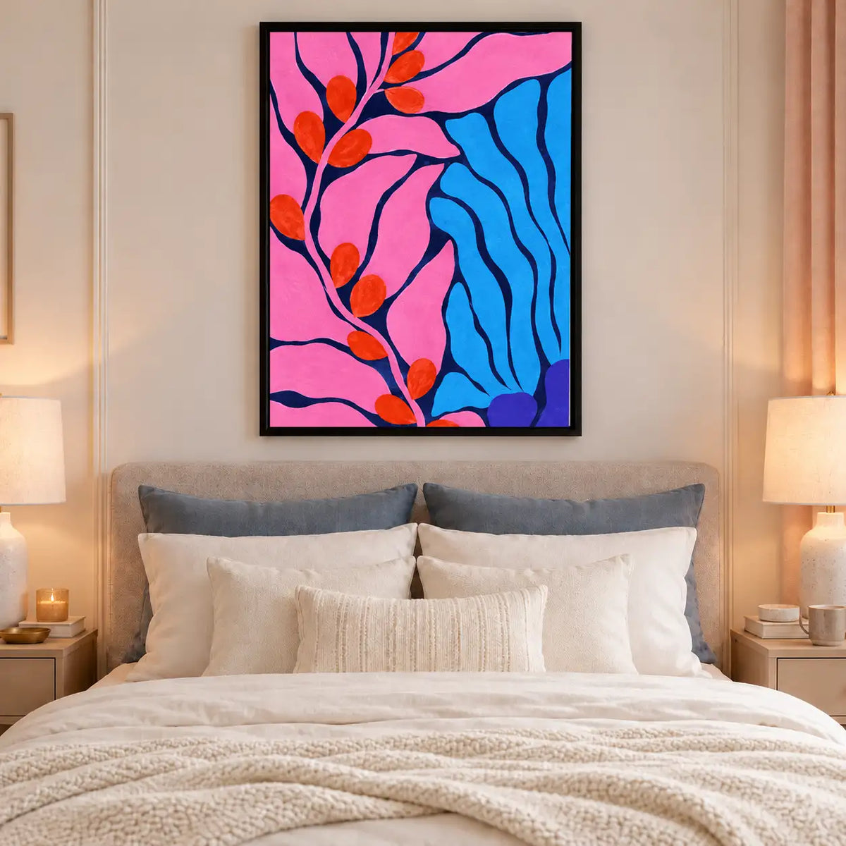 Pink Leaves and Blue River Wall Art 6