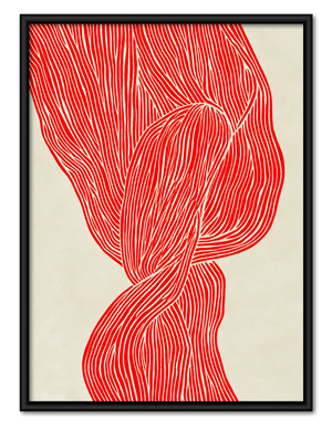 Red Flowing Ribbon Abstract Wall Art