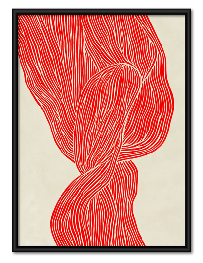 Red Flowing Ribbon Abstract Wall Art 1
