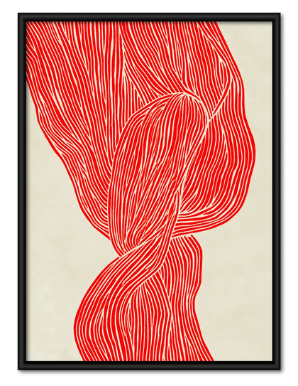 Red Flowing Ribbon Abstract Wall Art