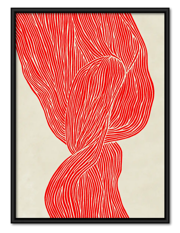 Red Flowing Ribbon Abstract Wall Art