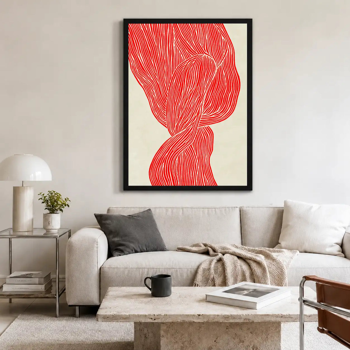 Red Flowing Ribbon Abstract Wall Art 2