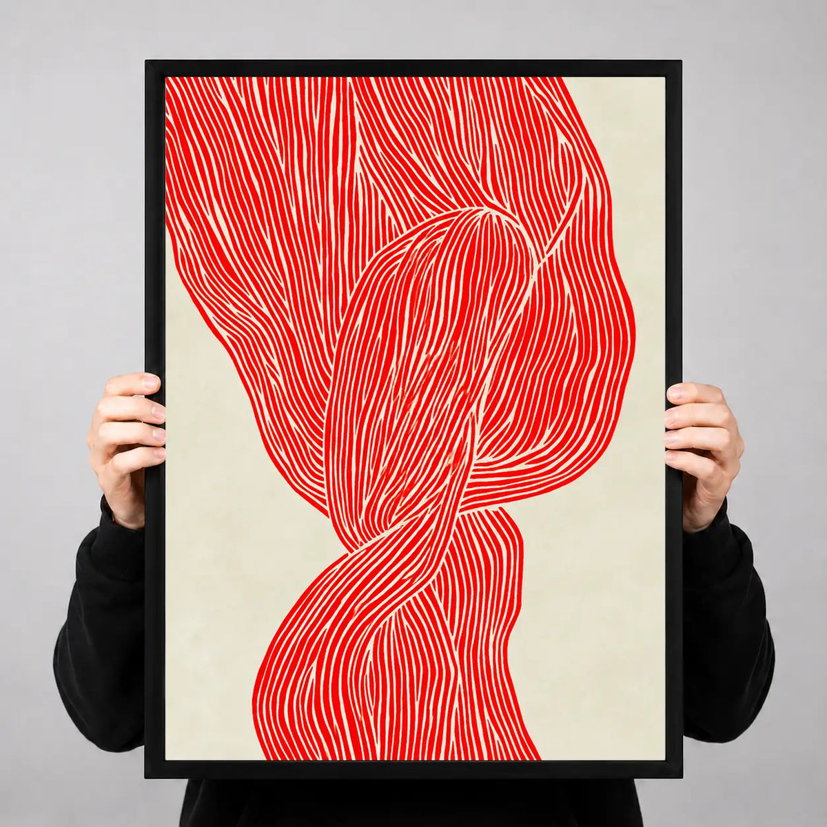Red Flowing Ribbon Abstract Wall Art 3