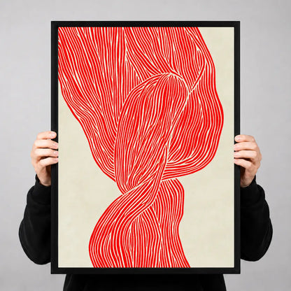 Red Flowing Ribbon Abstract Wall Art 3