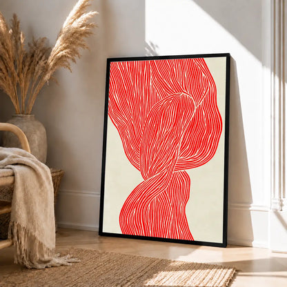 Red Flowing Ribbon Abstract Wall Art 4