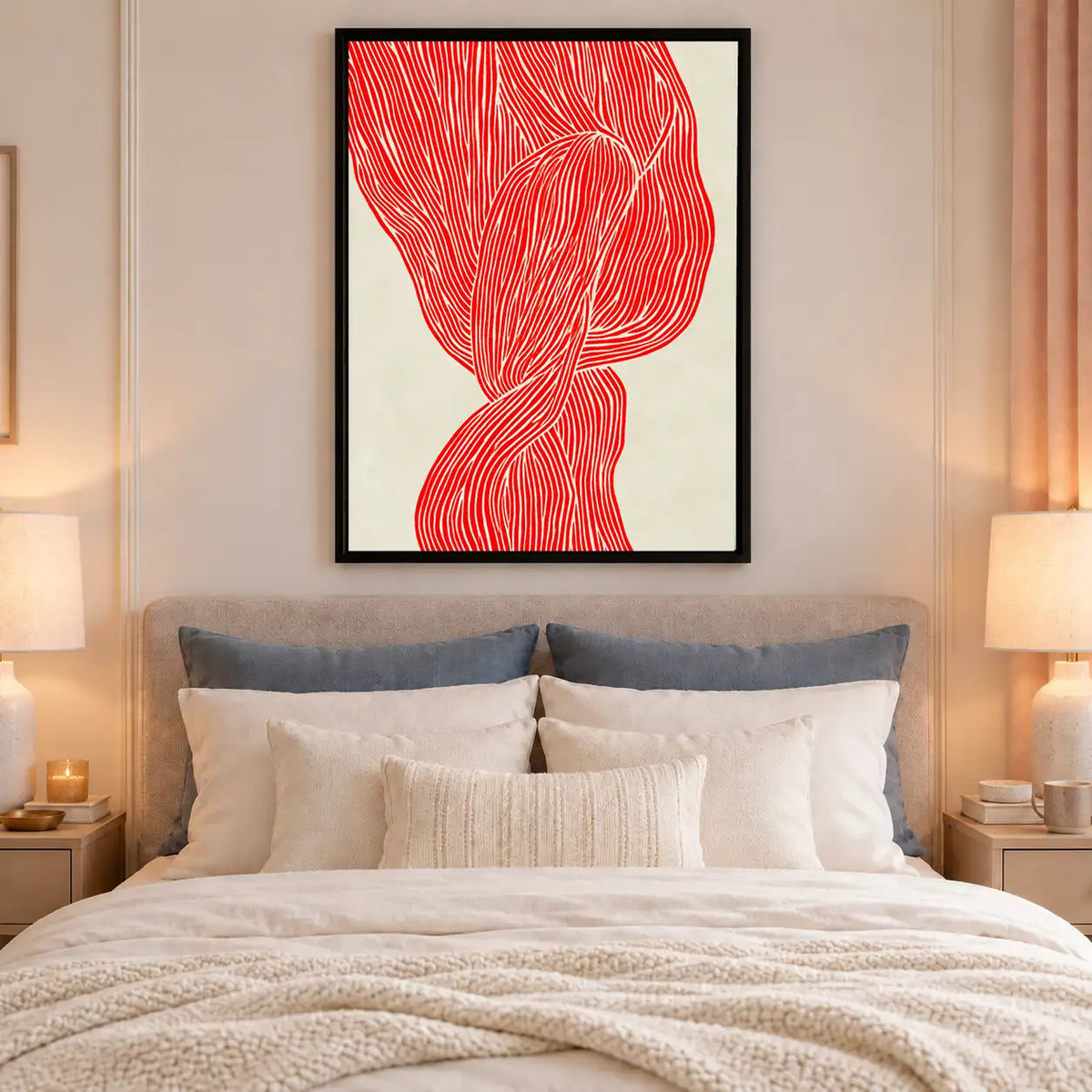 Red Flowing Ribbon Abstract Wall Art 6