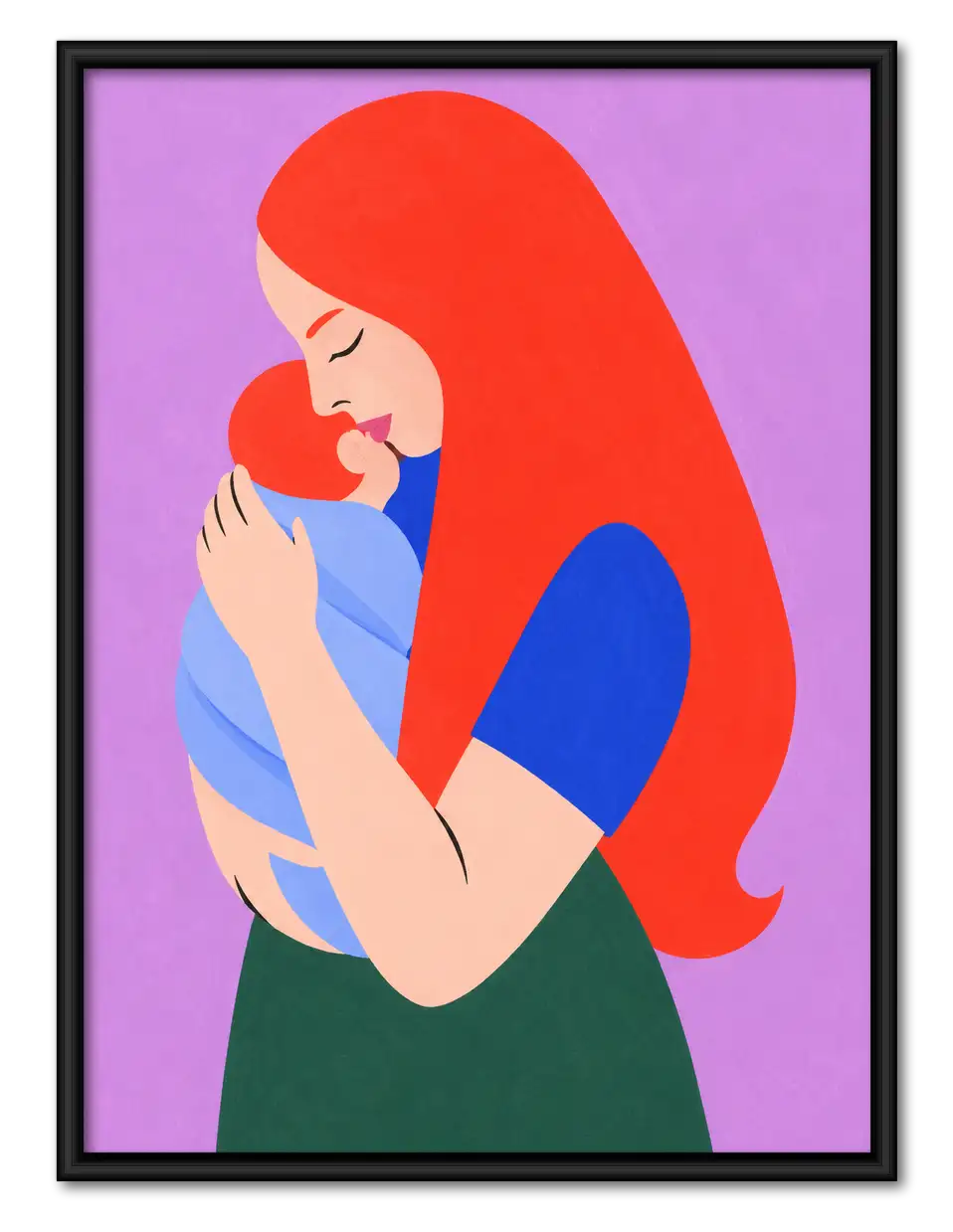 Red-Haired Woman Hugging Cat Wall Art 1
