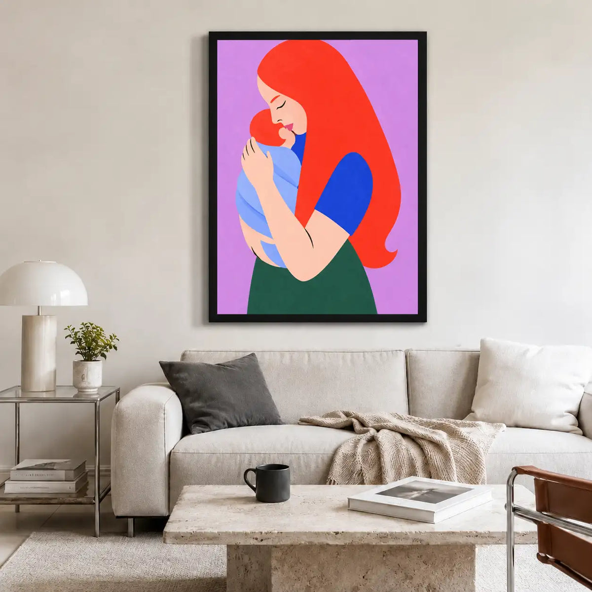 Red-Haired Woman Hugging Cat Wall Art 2