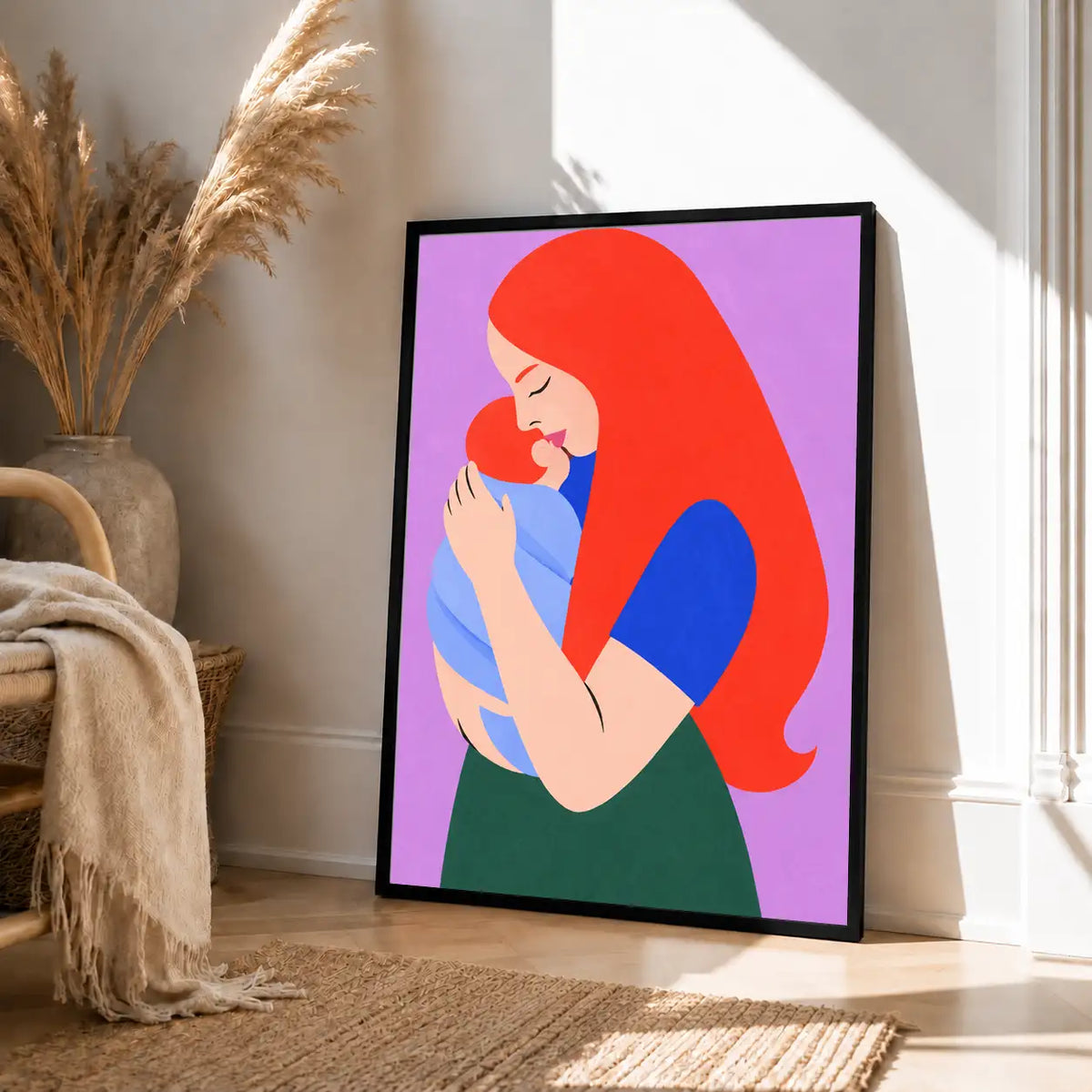 Red-Haired Woman Hugging Cat Wall Art 4