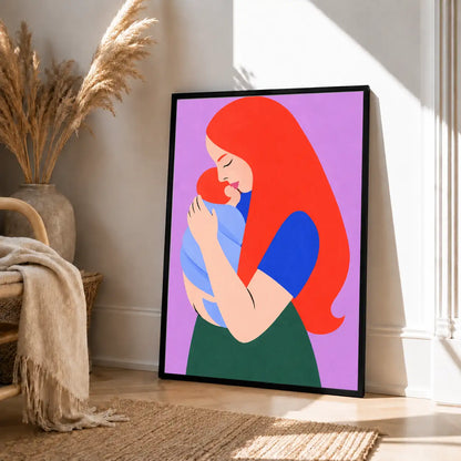 Red-Haired Woman Hugging Cat Wall Art 4