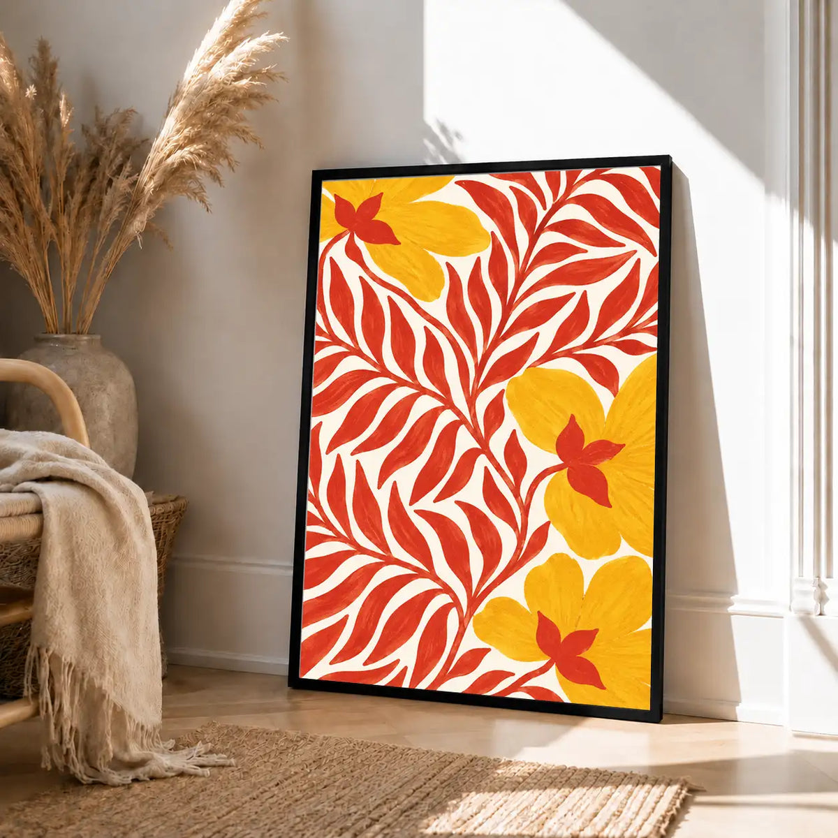 Red Leaves and Golden Flowers Wall Art 4