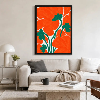 Red Poppies on Orange Wall Art 2