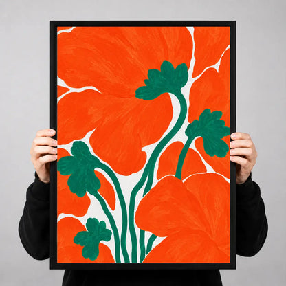 Red Poppies on Orange Wall Art 3