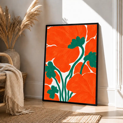 Red Poppies on Orange Wall Art 4