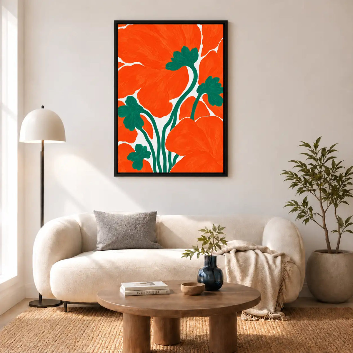 Red Poppies on Orange Wall Art 5