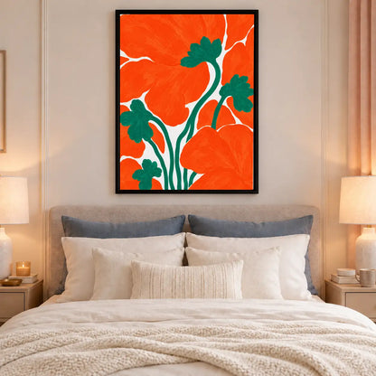 Red Poppies on Orange Wall Art 6