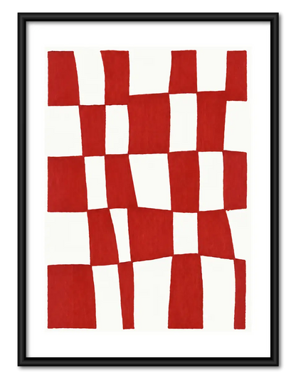 Red Wavy Checkerboard Abstract Wall Art 1