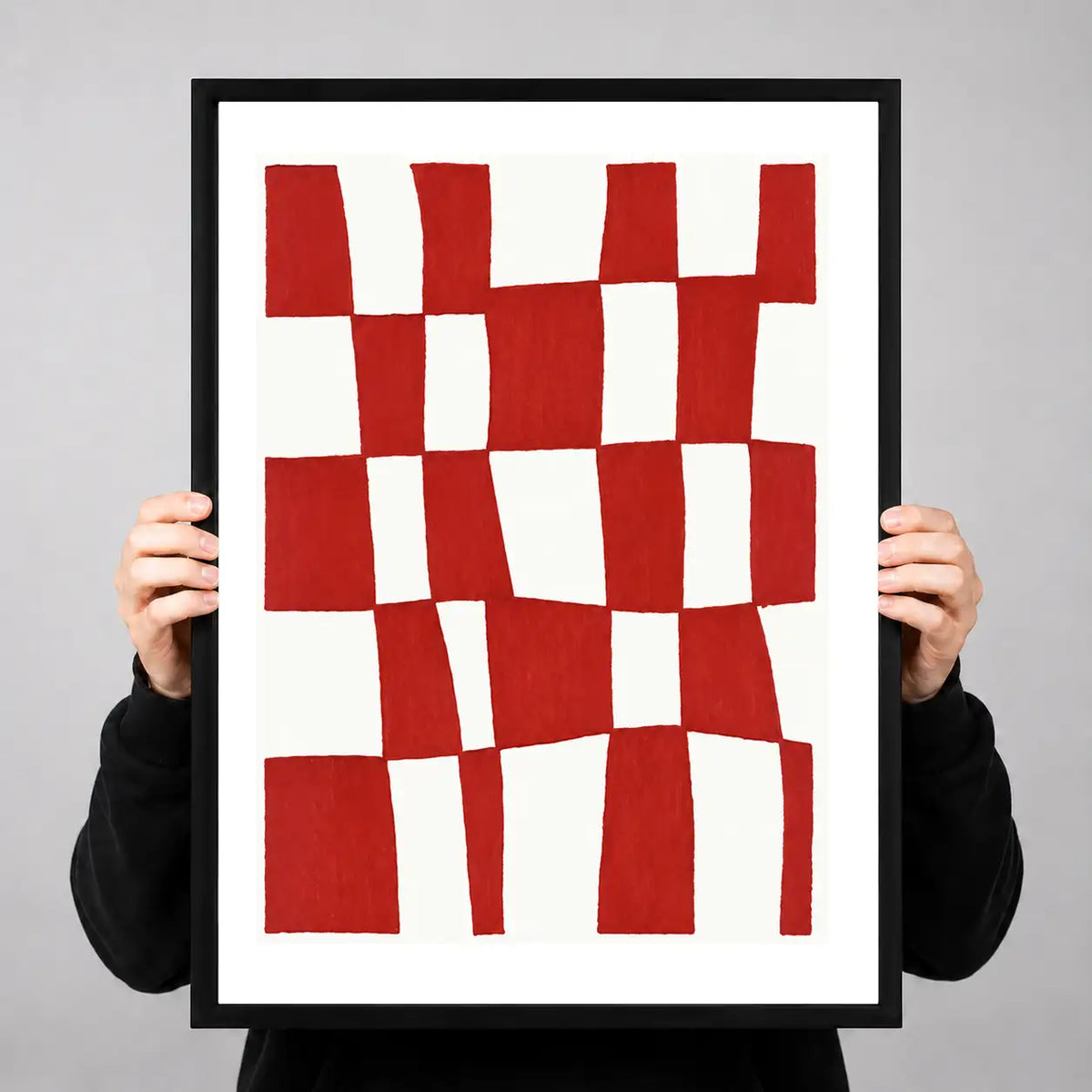 Red Wavy Checkerboard Abstract Wall Art 3