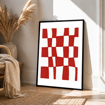 Red Wavy Checkerboard Abstract Wall Art 4