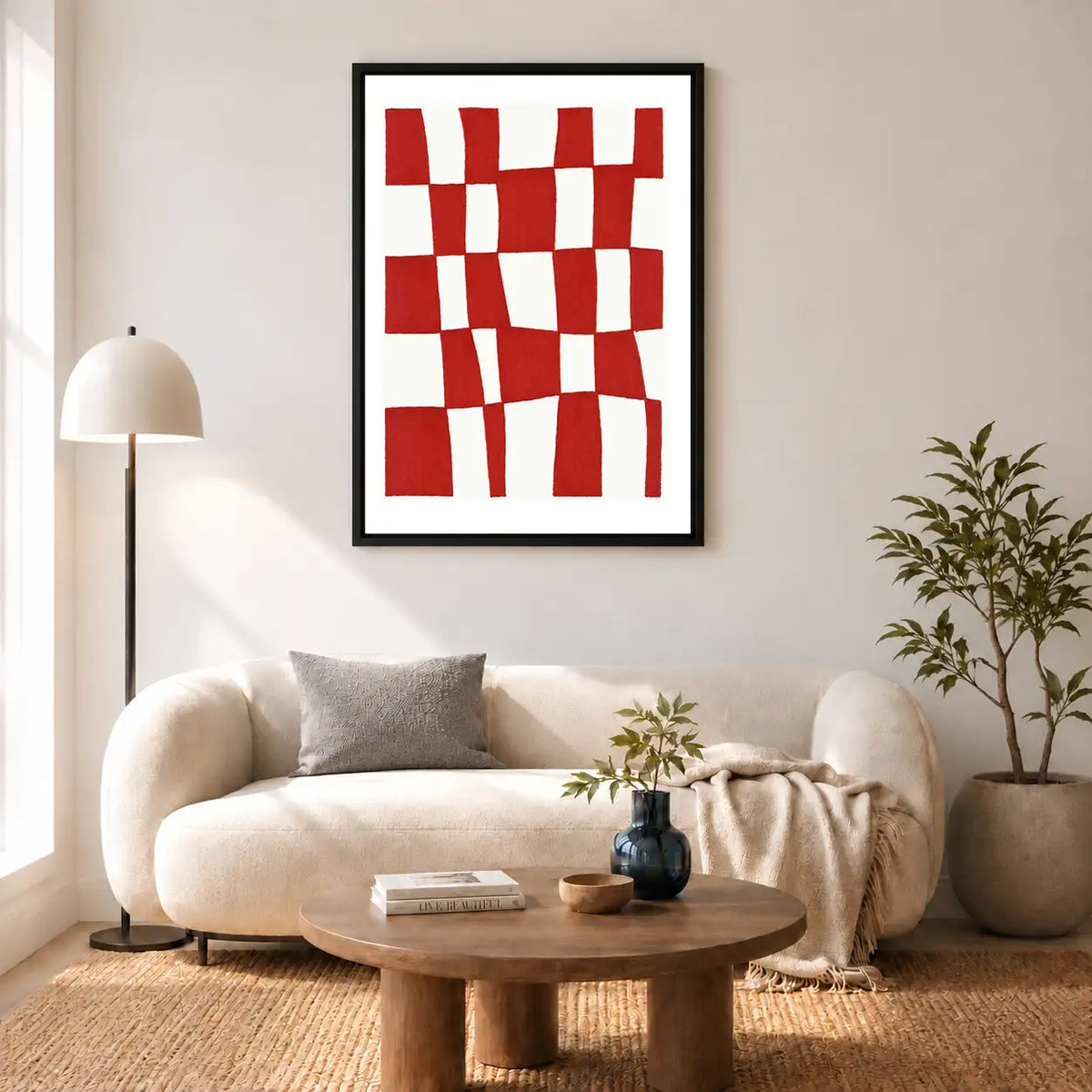 Red Wavy Checkerboard Abstract Wall Art 5