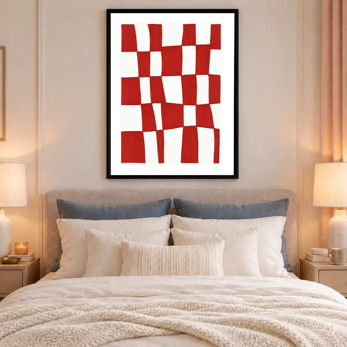 Red Wavy Checkerboard Abstract Wall Art 6