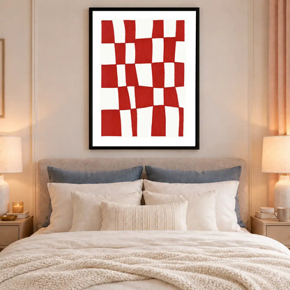 Red Wavy Checkerboard Abstract Wall Art 6
