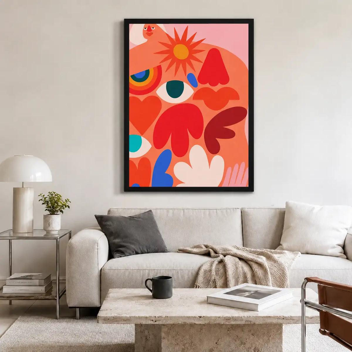 Retro Coral Floral Garden Wall Art 2