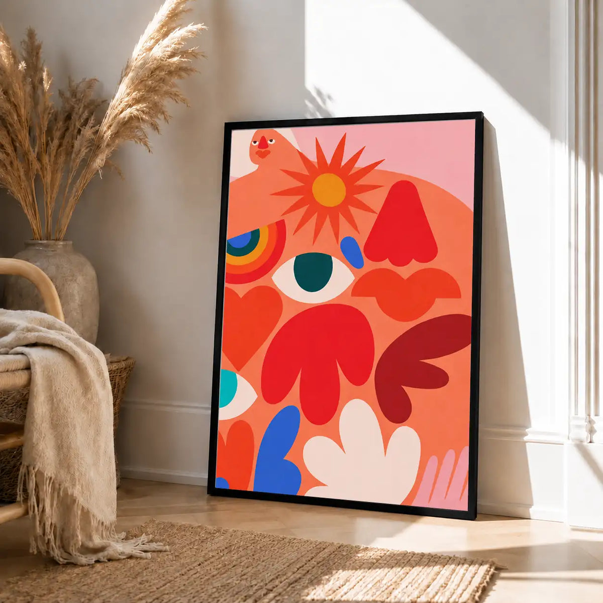 Retro Coral Floral Garden Wall Art 4