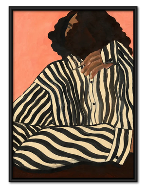 Striped Seated Woman Portrait Wall Art