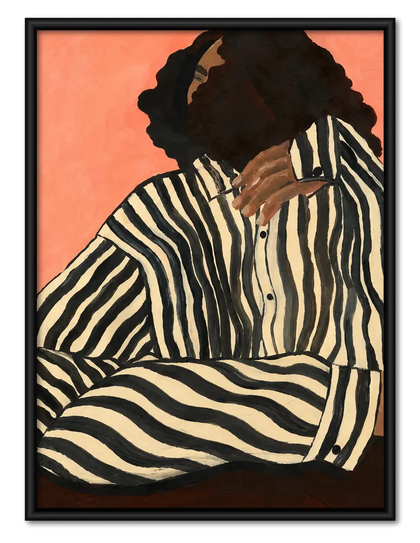 Striped Seated Woman Portrait Wall Art