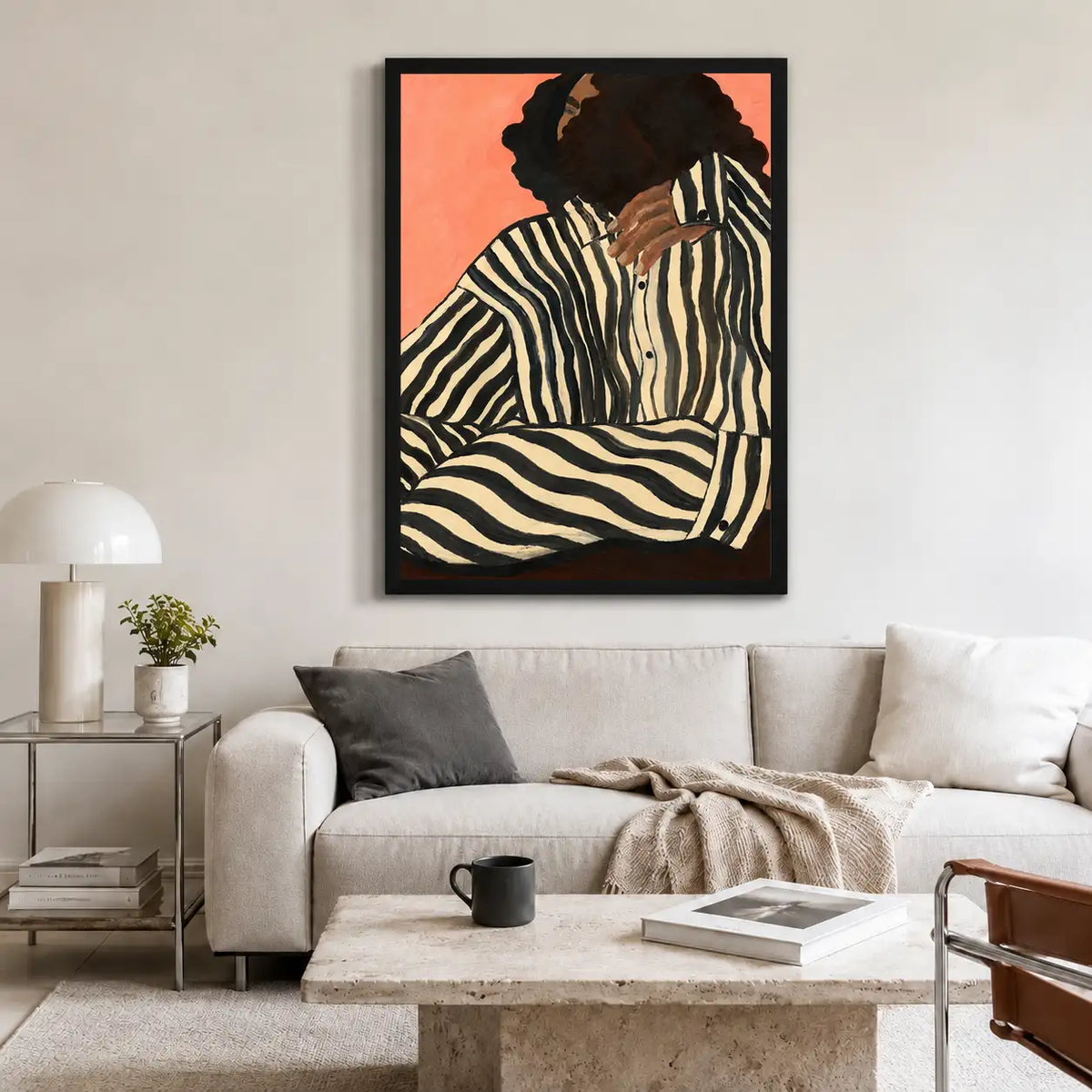 Striped Seated Woman Portrait Wall Art 2