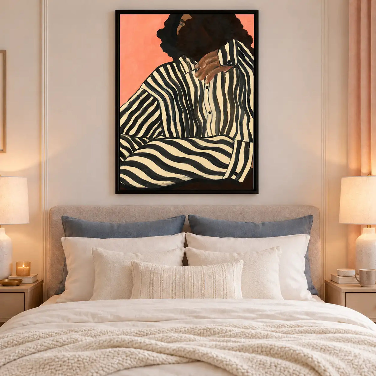 Striped Seated Woman Portrait Wall Art 6