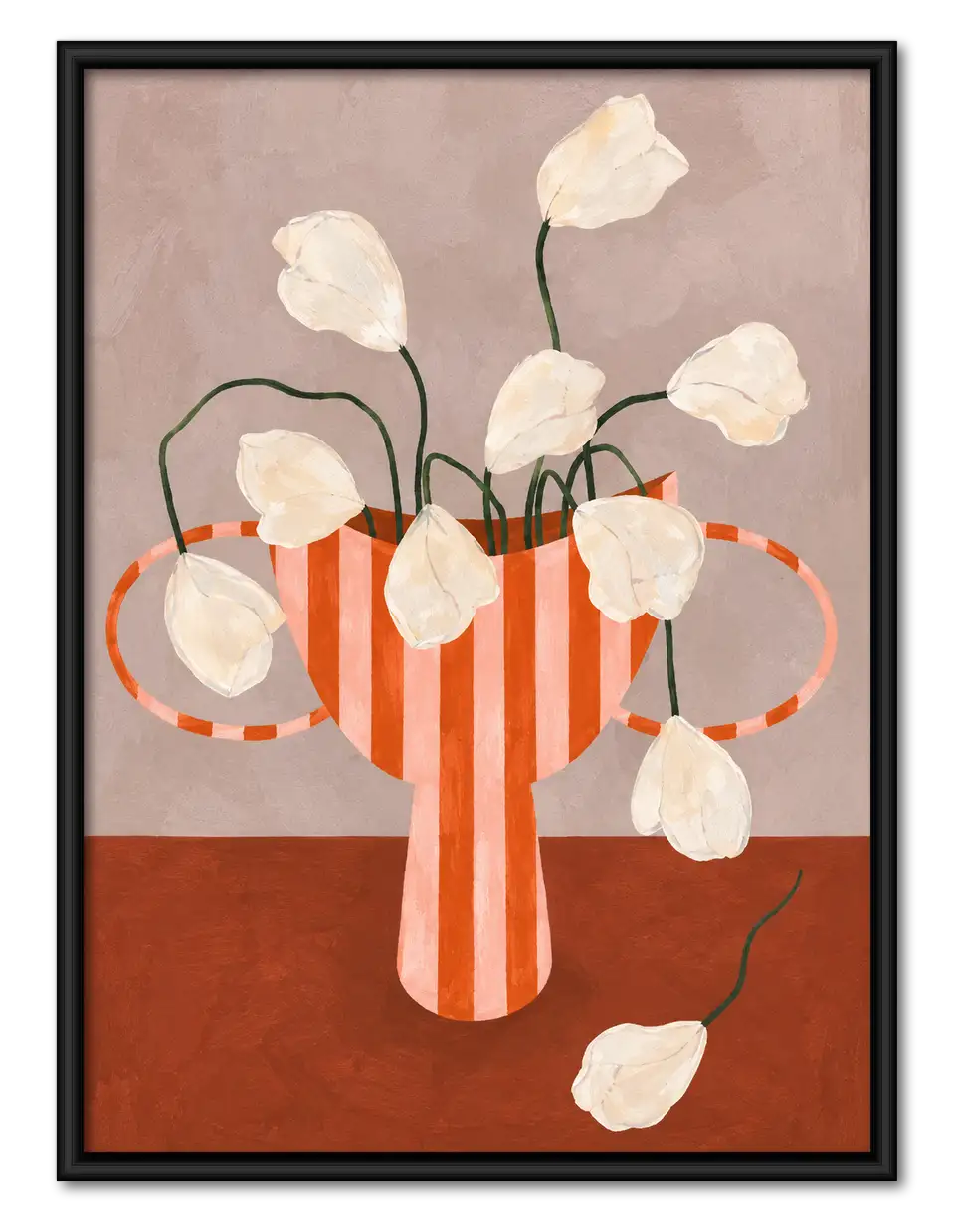 Striped Vase with White Flowers Wall Art 1