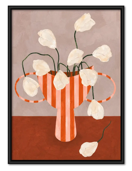 Striped Vase with White Flowers Wall Art