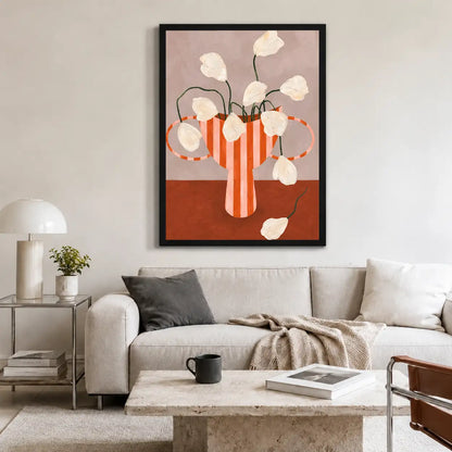 Striped Vase with White Flowers Wall Art 2