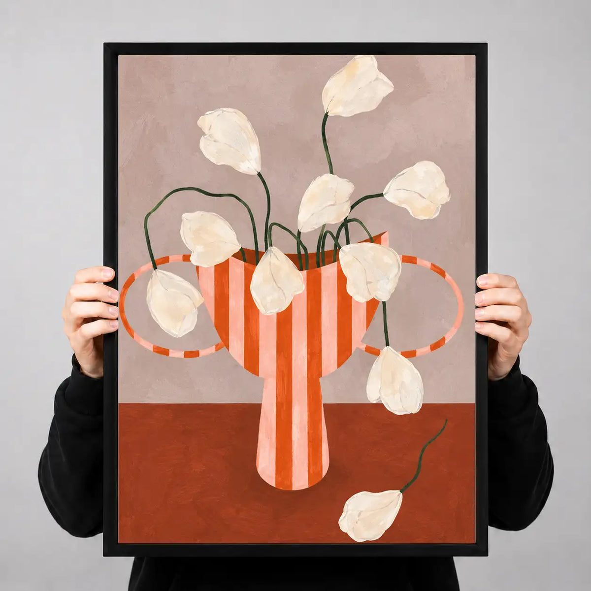 Striped Vase with White Flowers Wall Art 3