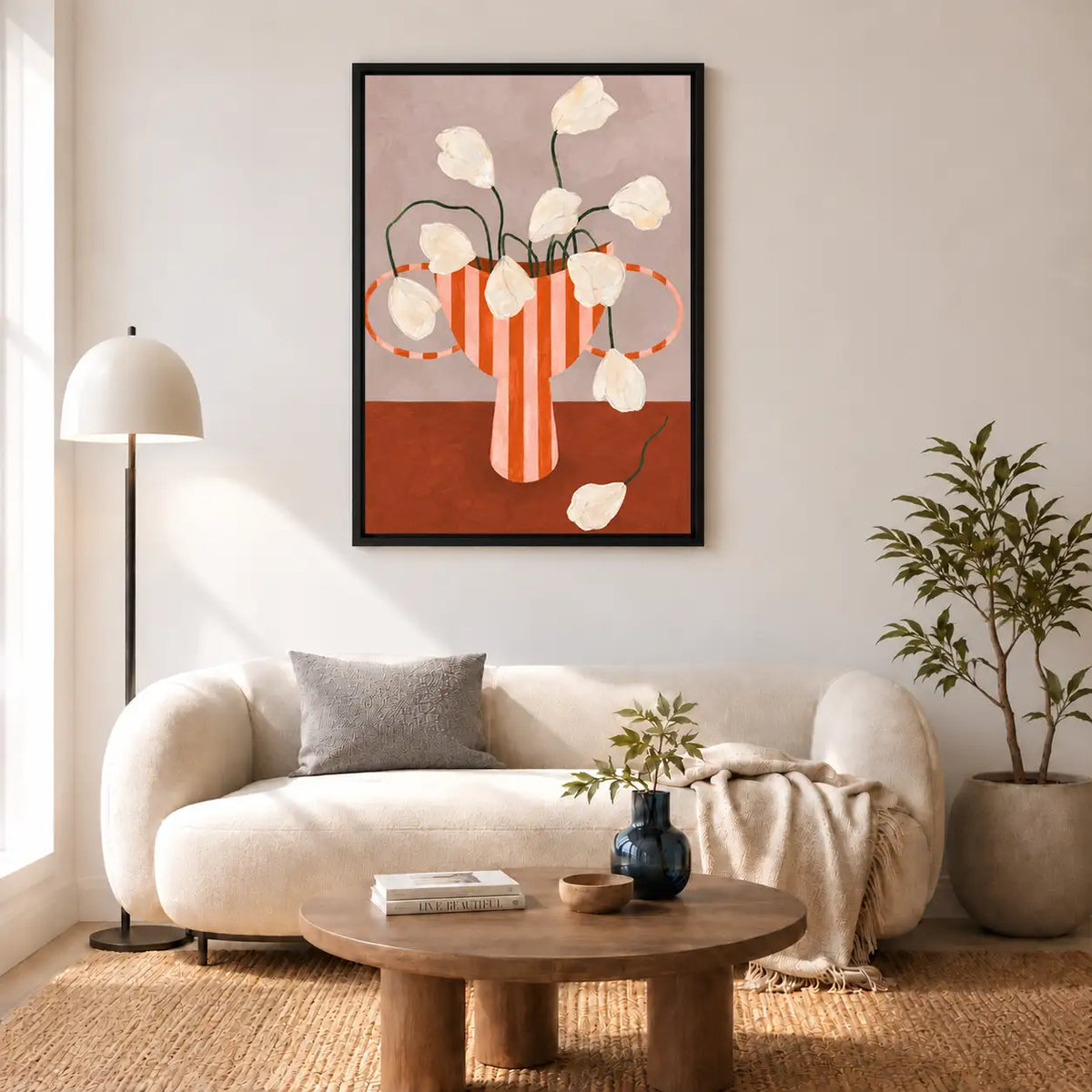 Striped Vase with White Flowers Wall Art 5