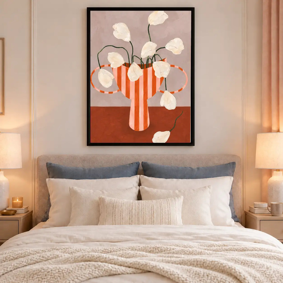 Striped Vase with White Flowers Wall Art 6