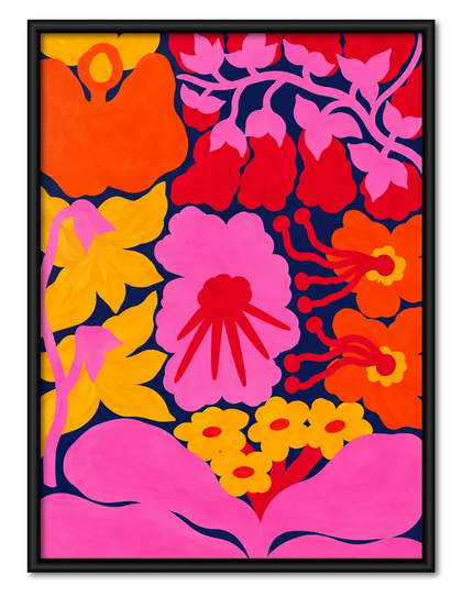 Vibrant Neon Flower Garden Wall Art