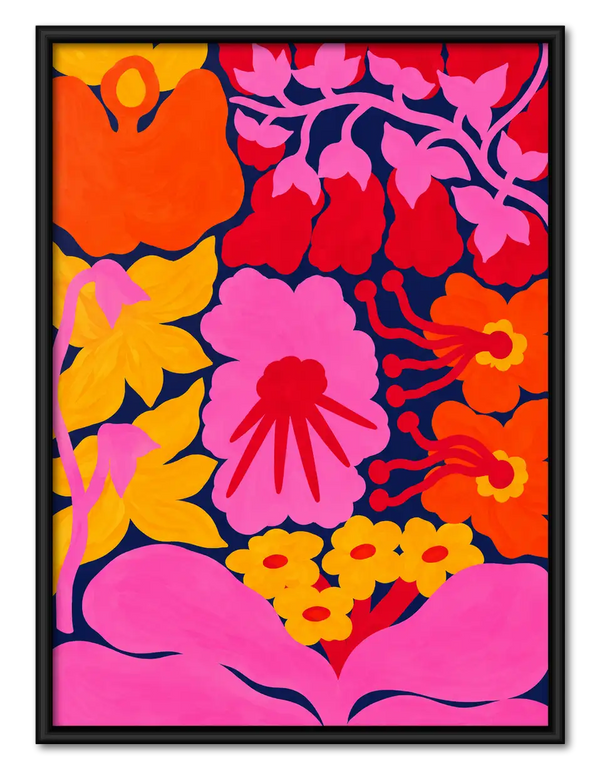 Vibrant Neon Flower Garden Wall Art