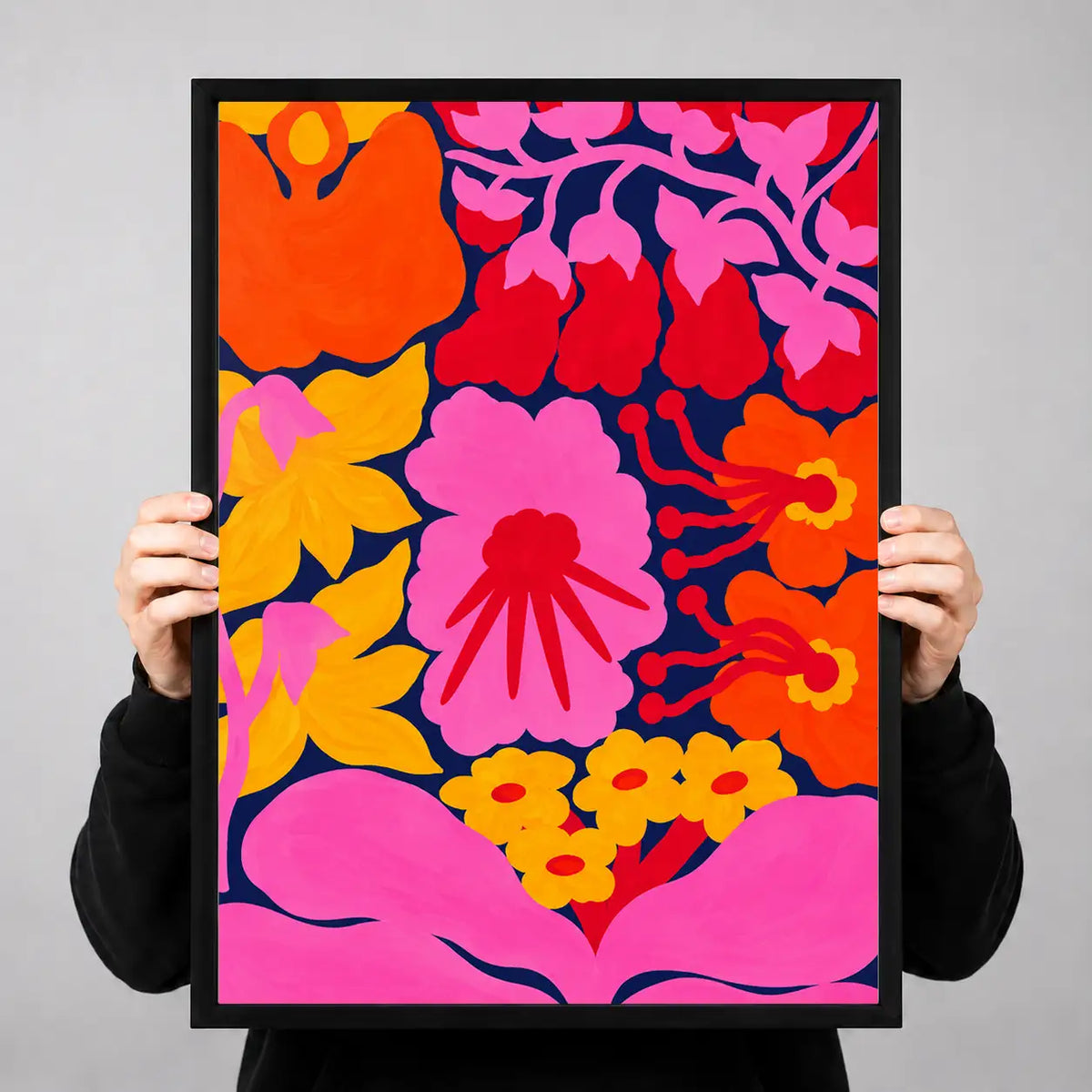 Vibrant Neon Flower Garden Wall Art 3