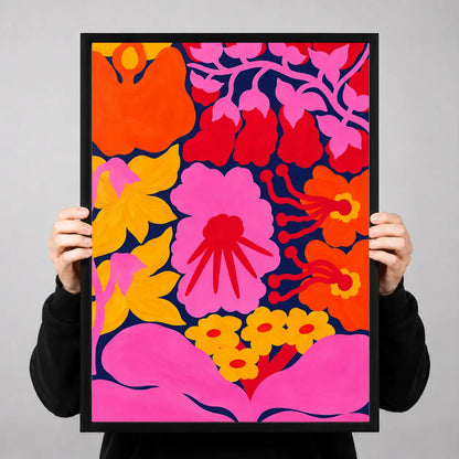 Vibrant Neon Flower Garden Wall Art 3