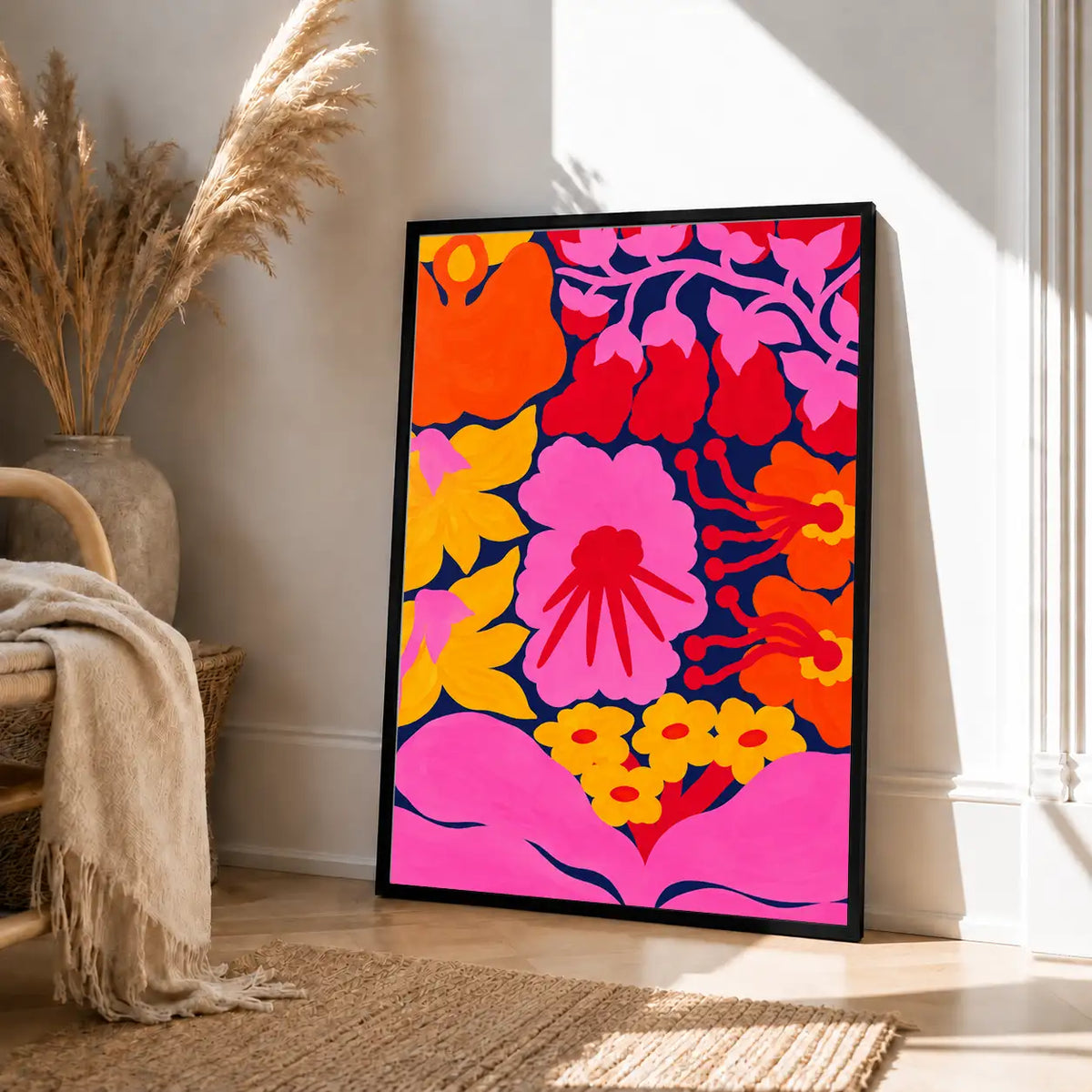 Vibrant Neon Flower Garden Wall Art 4