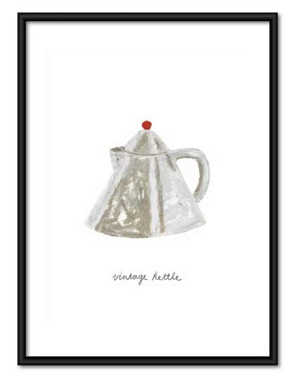 Vintage Silver Teapot Minimal Wall Art