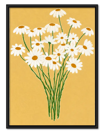 White Daisy Bouquet on Yellow Wall Art 1